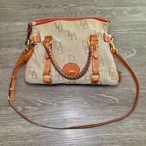 Dooney & Bourke Canvas Leather Monogram Tasseled Satchel Hand Bag Purse